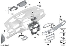 Aanbouwdelen dashboard boven diagram for BMW X1L F49 LCI X1 25Li