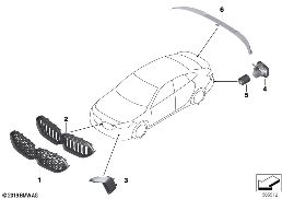 RETROFIT HIGH-GLOSS SHADOW LINE diagram for BMW 2 Series F44 Gran Coupé M235iX