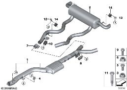 Sistema de escape traseiro diagram for BMW 3 Series G20 Berlina LCI M340dX