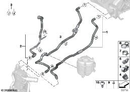 Koelvloeistofslangen interieurvoorverw diagram for BMW 4 Series G26 Gran Coupé M440iX