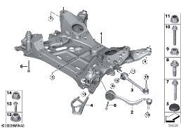 Nosník před. nápravy příčné rameno/táhlo diagram for BMW iX3 G08 BEV iX3