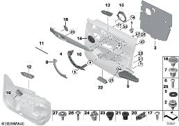 Aanbouwdelen voorportierbekleding diagram for BMW X1L F49 LCI X1 25Li