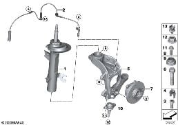 Kol. McPh.przed./łoż. wah./łoż. koła diagram for BMW MINI R50 Cooper