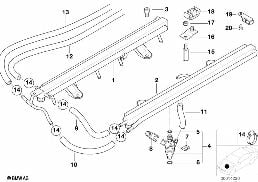 VALVES/PIPES OF FUEL INJECTION SYSTEM diagram for BMW 7 Series E38 L7