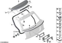 Zadní výklopné dveře montážní díly diagram for BMW MINI F55 LCI One
