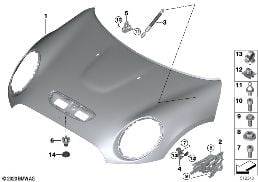 HOOD / MOUNTED PARTS diagram for BMW MINI Cabrio F57 LCI JCW