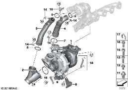 Výfukové turbodmychadlo diagram for BMW 5 Series G61 Touring 540dX