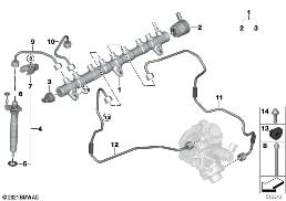 HIGH PRESSURE ACCUMULATOR/INJECTOR/LINE diagram for BMW 8 Series G14 Convertible 840dX