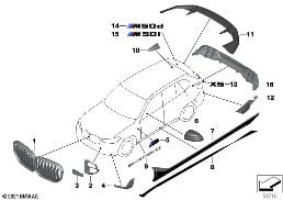 Aerodynamické díly příslušenství diagram for BMW X5 G05 50iX