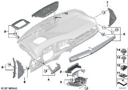 Aanbouwdelen dashboard boven diagram for BMW X1 U11 20i