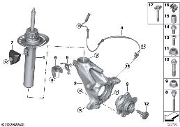 FRONT SPRING STRUT/CARRIER/WHEEL BEARING diagram for BMW X1 U11 18i