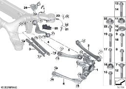 Arka aks traversi/Tekerlek süspansiyonu diagram for BMW 5 Series F90 M5 LCI M5 CS