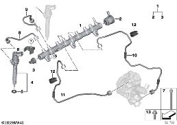 HIGH PRESSURE ACCUMULATOR/INJECTOR/LINE diagram for BMW X5 G05 LCI 30dX