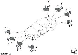 Park Distance Control (PDC) diagram for BMW 3 Series G20 Berlina LCI 330i