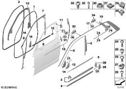 Afdekplaten en afdichtingen portier voor diagram for BMW Rolls-Royce Cullinan RR31 Cullinan