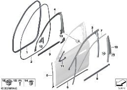 TRIM AND SEALS FOR DOOR, FRONT diagram for BMW 7 Series G70 i7 xDrive60
