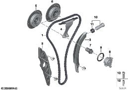 Klepbediening-distributieketting diagram for BMW X1L F49 LCI X1 25Li