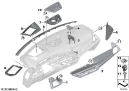 Parti applic. plancia portastrumenti sup diagram for BMW X6 G06 LCI 30dX
