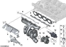 TURBOCHARGER WITH EXHAUST MANIFOLD diagram for BMW X3 G01 LCI 30i