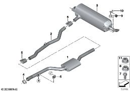 EXHAUST SYSTEM, REAR diagram for BMW 5 Series G60 Sedan 530i
