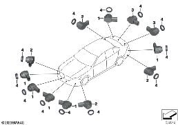 PARK DISTANCE CONTROL (PDC) diagram for BMW 5 Series G61 Touring i5 eDrive40