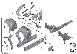 Wnęka koła/łoże silnika diagram for BMW 7 Series G70 740dX