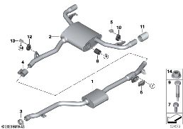 Impianto di scarico posteriore diagram for BMW X3 G01 LCI 20dX