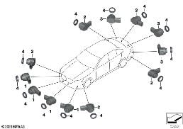 Park Distance Control (PDC) diagram for BMW 5 Series G68 sedan 530LiX