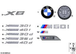 Emblemas / diciture diagram for BMW X6 G06 LCI 30dX