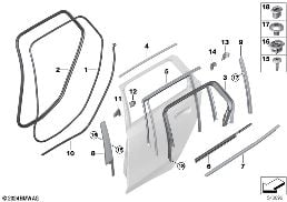 TRIM AND SEALS FOR DOOR, REAR diagram for BMW 5 Series G61 Touring 540dX