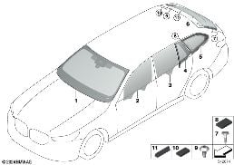 GLAZING diagram for BMW 5 Series G61 Touring 540dX