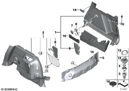 แผ่นปิดห้องเก็บสัมภาระ ด้านข้าง diagram for BMW MINI Countryman F60 One