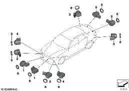 PARK DISTANCE CONTROL (PDC) diagram for BMW 4 Series G26 Gran Coupé M440i