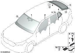 GLAZING diagram for BMW X2 U10 iX2 eDrive20