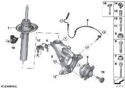 FRONT SPRING STRUT/CARRIER/WHEEL BEARING diagram for BMW 2 Series F74 Gran Coupé 228 xDrive