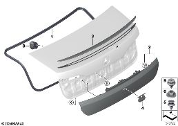 Elem. dod. tylnej klapy diagram for BMW 7 Series G70 740dX