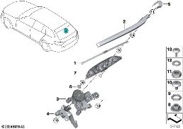 Επιμ.εξαρτήμ. σύστ.υαλοκαθ.πίσω παρμπρίζ diagram for BMW 5 Series G31 Touring 530dX