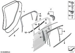 TRIM AND SEALS FOR DOOR, REAR