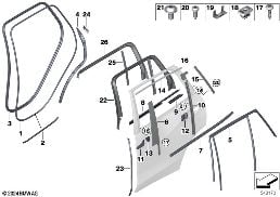 挡板和密封件 车门 后部 diagram for BMW X5 G05 40iX