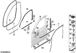 擋板和密封件 車門 前部 diagram for BMW X3 G01 LCI 30iX