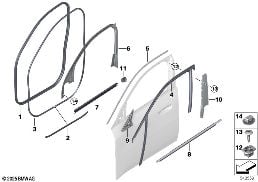 TRIM AND SEALS FOR DOOR, FRONT diagram for BMW X2 U10 iX2 eDrive20