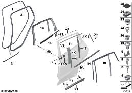 Osłony i uszczelki drzwi tylnych diagram for BMW X4 G02 M40iX
