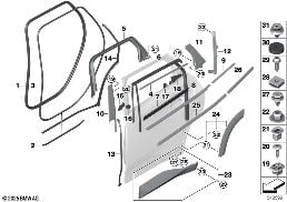 TRIM AND SEALS FOR DOOR, REAR