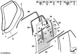 Blenden und Dichtungen Tür hinten diagram for BMW X7 G07 LCI 40iX