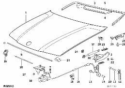 ENGINE HOOD/MOUNTING PARTS diagram for BMW 3 Series E36 316i 1.6