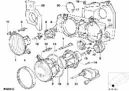 SINGLE COMPONENTS FOR HEADLIGHT diagram for BMW 5 Series E34 525tds
