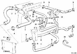 COOLING SYSTEM WATER HOSES diagram for BMW 3 Series E36 320i