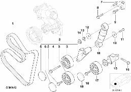 Entraînement pompe à eau / Alternateur diagram for BMW 7 Series E38 735iL