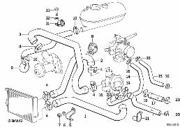 COOLING SYSTEM WATER HOSES diagram for BMW 3 Series E30 325e