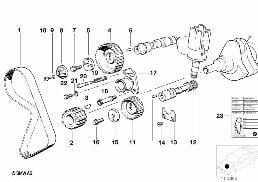 Commande des soupapes-courroie dentee diagram for BMW 3 Series E30 320i